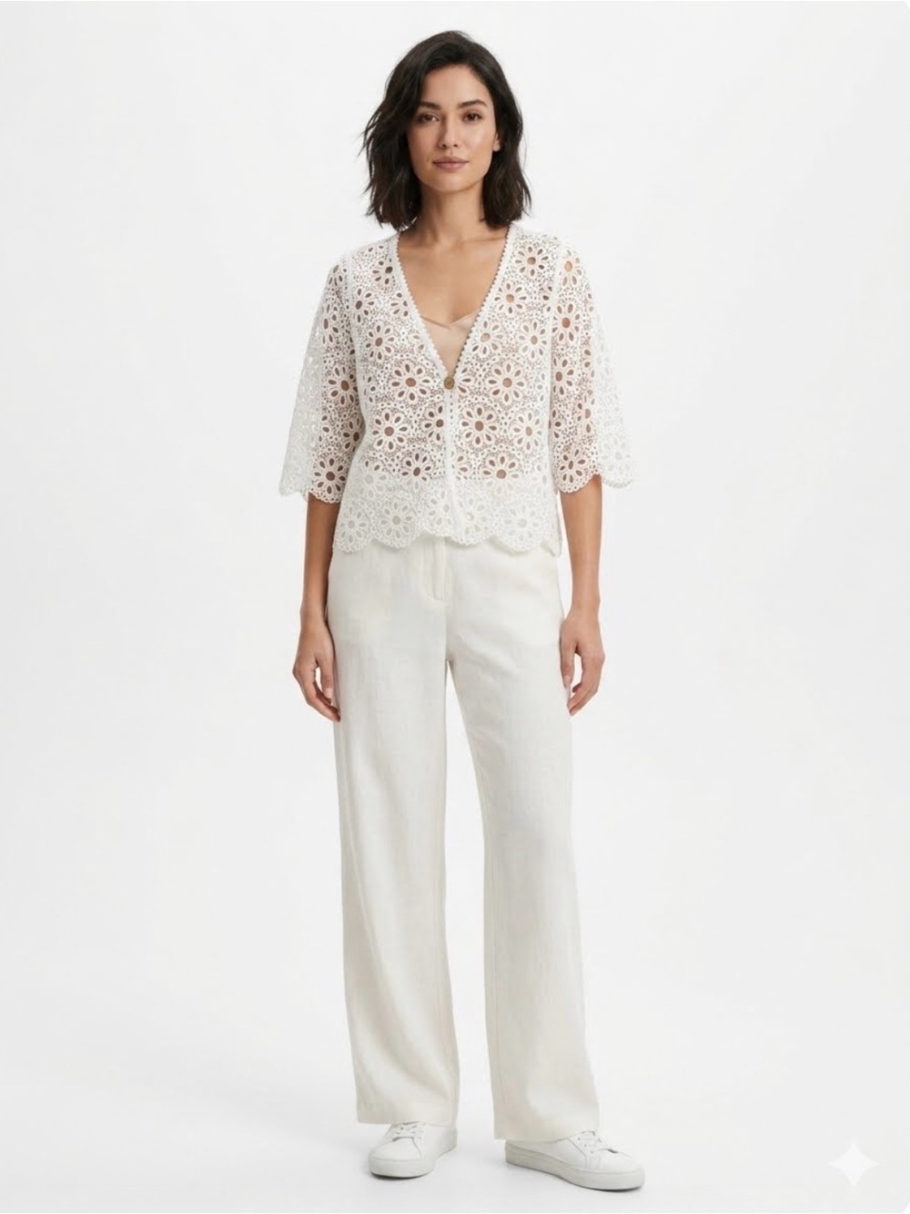 Rabbit Rabbit Rabbit Women's White Eyelet Lace Short Women Cardigan SzL - NWOT